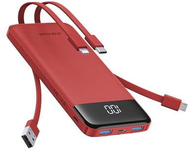 Charmast Portable Charger,10000mAh Power Bank with Built in 4 Cables,6 Outputs 3 Inputs,Travel Essential USB C Battery Pack compatible with iPhone iPad Phones