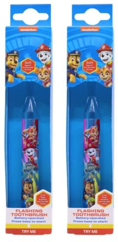 Fly Paw Patrol Flashing Battery Toothbrush Blue x 2, Soft Bristles and Easy Grip Ideal for Daily Use with Welari Thank You Card | (2 Pack)