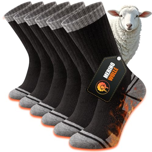 Stoeury Calcetines Trekking Lana Merino Hombre Mujer, Calcetines Senderismo Deporte Termicos Invierno, Merino Wool Socks Antiampollas, Acolchado, Transpirables, 3 Pares
