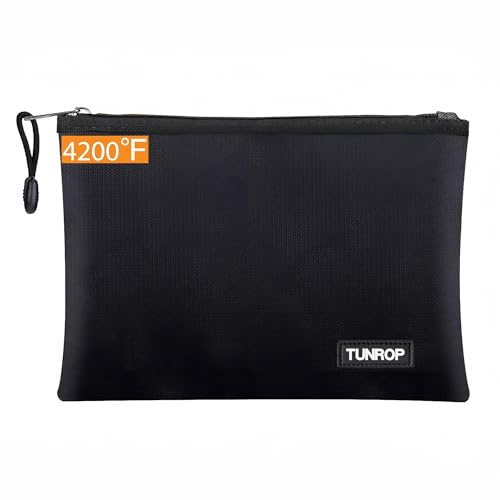 TUNROP Fireproof Document Bag for A4 Documents, 36x26cm Cash Bag | Waterproof Money Bag for Cash, Fire proof Safe Storage Pouch with Zipper for Passport, Contract, Certificate