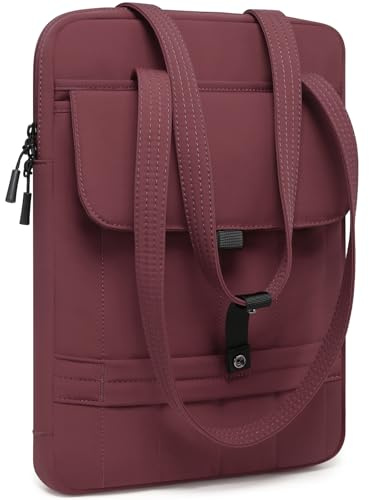 HYZUO 15-16 Pollici Custodia Imbottita Laptop per MacBook Pro 15/16, 15 15,6 Dell/HP/Lenovo/Asus/Acer/Samsung Notebook Chromebook, Borse Tracolla Sottili Donna Borsa Lavoro Quotidiana, Vino Rosso