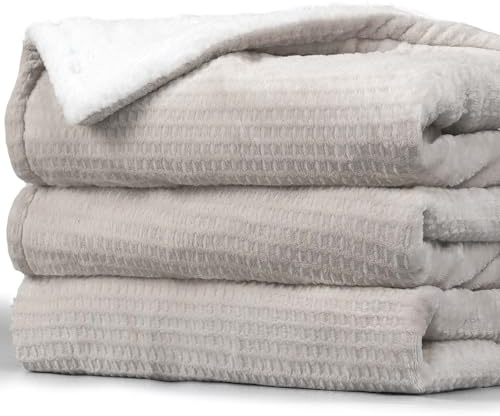 PROALLER Heated Blanket Electric Throw Waffle160x130CM, 10 Levels &1-9H Timer Auto-Off, Machine Washable, Soft Flannel Sherpa Full Body Warming, Sofa Bed Office Use, Heating Blanket