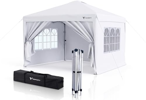 Carpa Plegable 3x3 m Blanca para Bodas y Catering | Cenador Jardín 4 Paredes (Ventanas y Puerta) | Lona Oxford 210D Impermeable UV | Estructura Acero | Incluye Bolsa y Kit Anclaje