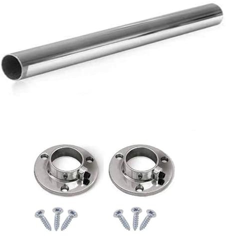 Round Rail 25mm Wardrobe Polished Chrome Hanging Tube Cut to Size + END SUPPORTS and SCREWS (500mm (0.5m) ~19.7″)