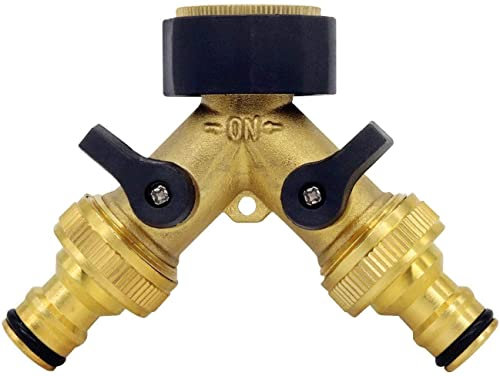 2 Way Brass Tap,Garden Hose Splitter, Y Valve, Two Way Brass Tap Manifold Brass Garden Hose with 2 x3/4 Inch Brass Water tap Connection