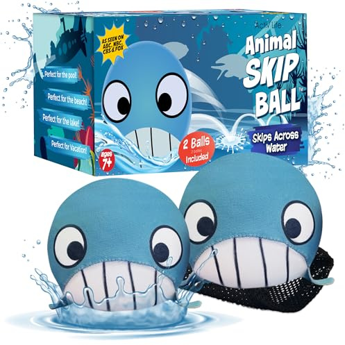 Activ Life The Ultimate Skip Ball: Summer Fun Guaranteed Water Bouncing Ball, A Must-Have Beach, Lake, and Pool Companion for All Ages, Create Memories with Friends & Family, 2pack, Whales