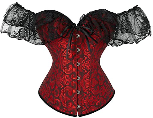 SHYMMUO Corset Top for Women Renaissance Steampunk Bustier Top Sexy Lace Up Corset Top Festival Pirate Halloween Costume, Black/Red, X-Large