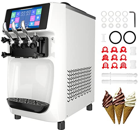 GSEICE Commercial Ice Cream Maker Machine, 10 Inch LCD Touch Screen Dual System Independent Operation, 6.8 to 8.4 Gal/H Soft Serve Ice Cream Machine With Pre-cooling Frequency Conversion