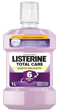 LISTERINE Total Care, Collutorio 0% alcol al gusto di Menta Pura, Collutorio senza alcool con 10 benefici in 1 per una protezione completa, denti più forti e un'igiene orale completa, 1L