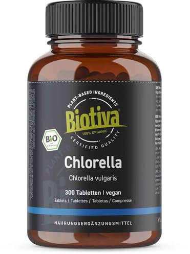 Biotiva Chlorella Tabletten Bio - 2000 Presslinge je 500mg - 1000g (2x500g) - Vegan - OHNE Magnesiumstearat - Abgefüllt und kontrolliert in Deutschland (DE-ÖKO-005)