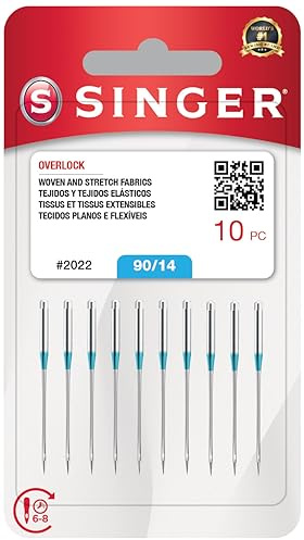 Singer 10-Pack Serger Overlock Needles for Woven and Stretch Fabrics, Size 90/14