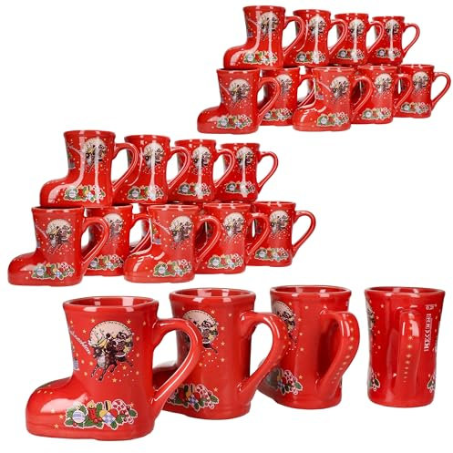MamboCat Lot de 20 bottes de vin chaud rouges avec anse I 200 ml calibré I Gobelets à vin chaud avec décoration de Noël et inscription pour 20 personnes I Tasse en céramique pour thé, lait de poule,