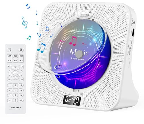 KOVCDVI Lecteur de CD Bluetooth avec écran Frontal et Haut-parleurs Lecteur CD Enfant supporte Les USB/AUX Lecture Minuteur avec télécommande Housse de Protection Ecran Prise Casque