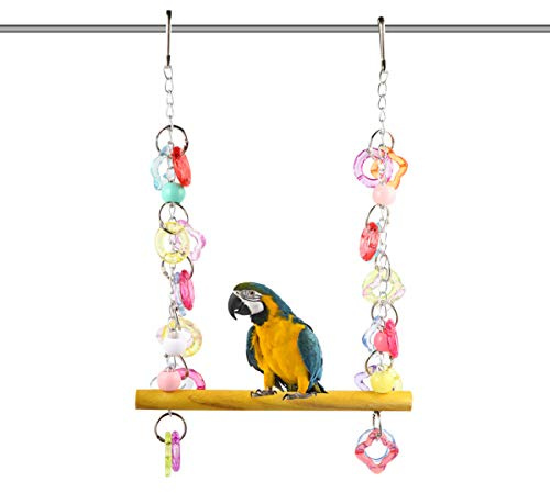 FRCOLOR Pet Bird Swing Hanging Chewing Toy 7.87 Inch Wooden Parrot Stand for Cage and Garden Medium Small Parakeets Macaws Bird Play Rest