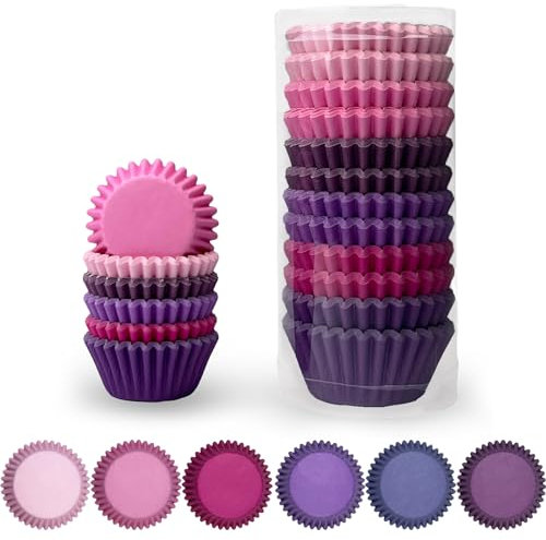 Gcardist Mini 300 Stück Mini-Muffinförmchen Cupcake-Becher Lebensmittelqualität 6 einfarbige rosa violette Farben Muffinpapier Backförmchen Cupcake-Hüllen (Mini Größe)