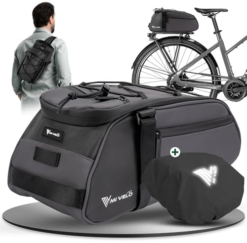 MIVELO 3-i-1 bagagebärsväska, axelväska I Cykelväska för bagagehållare 9 l I vattentät och reflekterande I Cykelväska, bärväska och axelväska I Bagagerem väska cykel