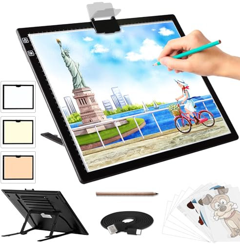 Diamond Painting Leuchttisch A3 - Wiederaufladbare Leuchtplatte mit Ständer, 3 Farben 6 Stufen Helligkeit Leuchtkasten mit Akku, Tragbares LED Light Pad für Diamond Painting Zubehör