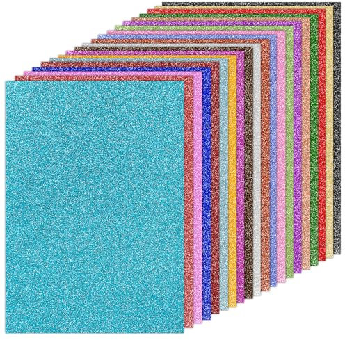 Glitzerpapier zum Basteln 20 Farben,Bunt Glitzer Papier A4 20 Blatt 250g/m² Glitterkarton zum Basteln und Gestalten,Grußkarten Scrapbooking