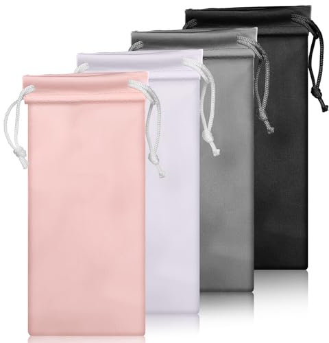 Bewudy Mikrofaser Sonnenbrillen Beutel, 4pcs Brillenetui Weich, Mikrofaser Brillenetuis Drawstring Aufbewahrungstasche Tragbar Sonnenbrillen Etui Brillentasche für Männer Damen(Schwarz+Rosa+Grau+Weiß)