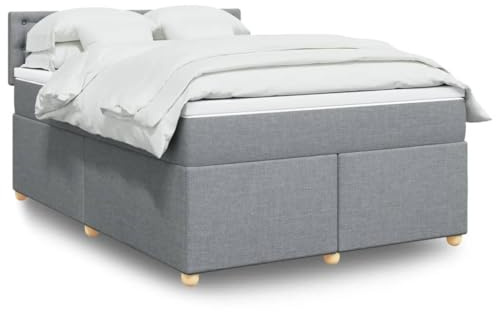 vidaXL Boxspringbett, Doppelbett mit LED Matratze Matratzenauflage, Bettgestell mit Lattenrost Kopfteil, Polsterbett Bett für Schlafzimmer, Hellgrau 140x200cm Stoff