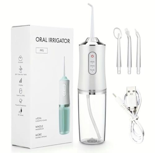 Dental Water Flosser for Teeth, Cordless Oral Irrigator Portable Teeth Cleaner 4 Jet Tips, Rechargeable Power Flosser for Deep Cleaning
