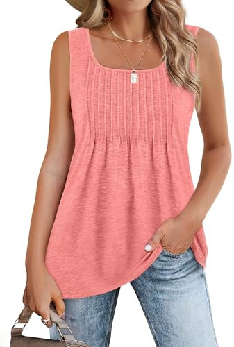 Zeagoo Damen Tank Top Ärmellose T Shirt Sommer Tanktops Casual Oberteile Tunika Weste Shirt Basic Cami Elegant Blusentops Rosa L