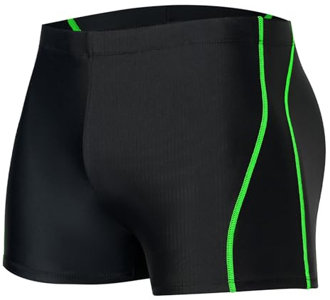 Xioker Men Swimsuits Jammer for Swimming,Swim Jammer Men Square Legs UPF50 +,Trunks with Drawstring(Fluorescence Green Lines M)