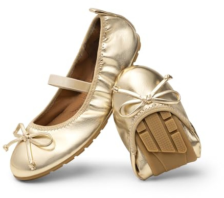 DREAM PAIRS Girls Ballet Flats Mary Janes Dress Shoes for Wedding, Party Non-Slip Breathable Soft Sole,Size 1 Big Kid,Gold,KKUMFA2502