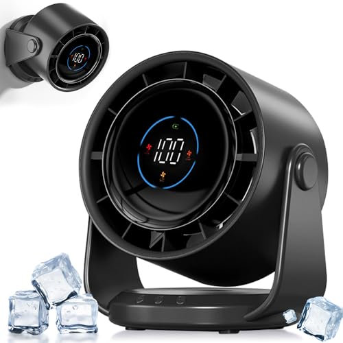 CATGIFF Tischventilator,Geräuscharme Kühlung, 5000mAh Akku,Pantalla LED,1-199 Geschwindigkeiten,Starker Luftstrom,105°-Schwenkfunktion,Wandmontage für Home Office Schlafzimmer Tisch Desktop (black)