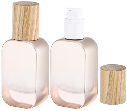 Segbeauty Flacon Pompe Vide Verre, 2 Pièces Distributeur Savon 30ml Argent, Flacon de Voyage avec Couvercle en Bois, pour Cosmétiques, Fond de Teint
