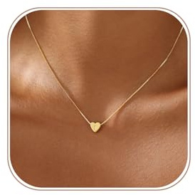VIROMY Gold Heart Initial Necklace for Women 14K Gold Plated I Letter Pendant Charm Box Chain Dainty Personalized Jewelry Gift