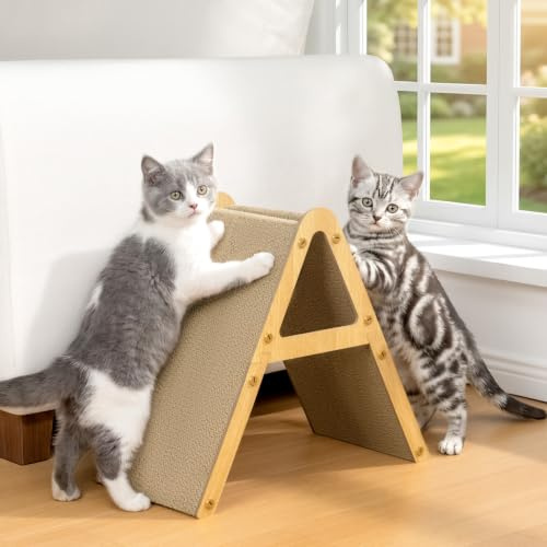 Conlun Rascador para Gatos de Cartón Corrugado 2 en 1 Vertical o Plano, Alfombra Rascadora Reversible y Protector de Sofá para Gatitos hasta 5kg, Talla Pequeña