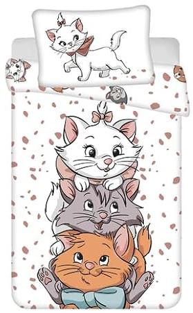 Disney Aristocats - Biancheria da letto per bambini Marie & Amici dei gatti, copripiumino 100 x 135 cm + federa 40 x 60 cm, 100% cotone