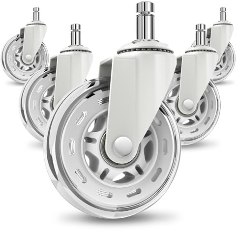 COSYLAND 5pcs Ruedas Silla Oficina - 10 mm x 22 mm (para 1-KEA) - Para Oficina, Hogar y Gaming - Deslizan Suavidad y Silencio - No Rayan el Suelo - Blanco Transparente