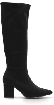 Etika Botas Altas Elásticas para Mujer, Bota de Caña Alta (41cm) hasta la Rodilla con Tacón Ancho de 6,5cm y Punta Fina, Modelo 32018 Negro - 39