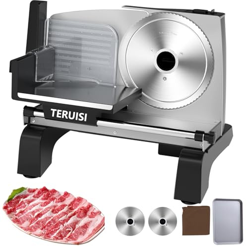 Affettatrice elettrica per carne, 200 W, per uso domestico, lame in acciaio inox da 19 cm, spessore regolabile da 0 a 18 mm, per prosciutto, pane, carne, verdura