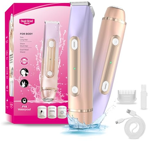 iToncs Afeitadora íntima para mujer, 2 en 1, afeitadora eléctrica de doble cabeza para mujer, zona íntima, afeitadora en seco en húmedo, afeitadora para mujer, resistente al agua, recortadora de