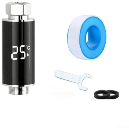 ComfyHarbor Termómetro de ducha LED inteligente con lectura de temperatura del agua en tiempo real, alertas de luz de seguridad, fácil instalación manual para accesorios G1/2 para hogares y baños (A)