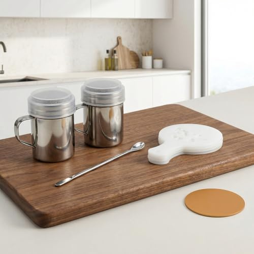 2 Piezas Espolvoreador De Cacao En Polvo,Mezclador De Azúcar En Polvo Con Asa,Azúcar Glas De Acero Inoxidable,Con Tapa Y Mango,16 Moldes De Presión,Para Canela, Capuchino