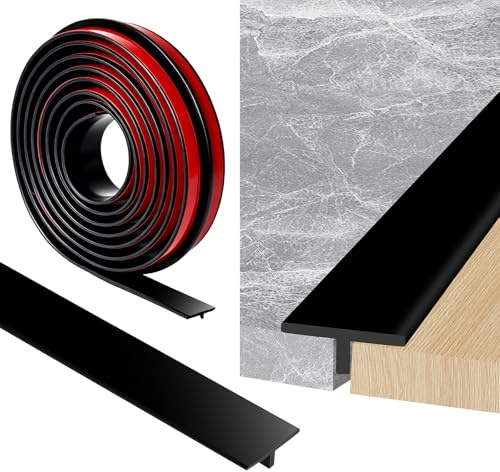 Profilo di transizione a T da 5 m, autoadesivo, profilo a T in silicone flessibile, listello di transizione per pavimento, senza foratura, per laminato, piastrelle, parquet, compensazione dell'altezza