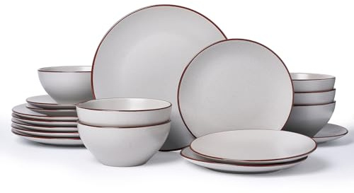 Richmount Venus Plates and Bowls Sets, Speckled 18-Piece Plate Set, Stoneware Dinner Set for 6 with Dinner Plates, Dessert Plates, Cereal Bowls, Microwave & Dishwasher Safe, Light Gray