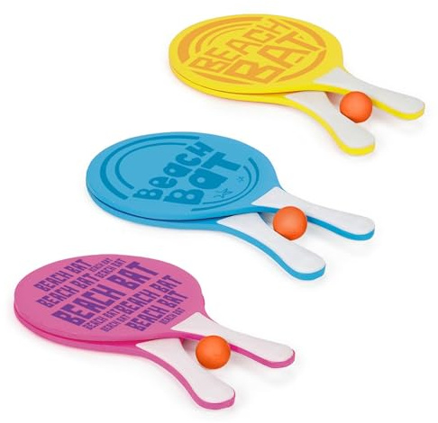 Wood Paddle Bat Set, Beach Bat Set with 2 Wooden Bats and Ball, Assorted Colours, Outdoor Summer Play Set