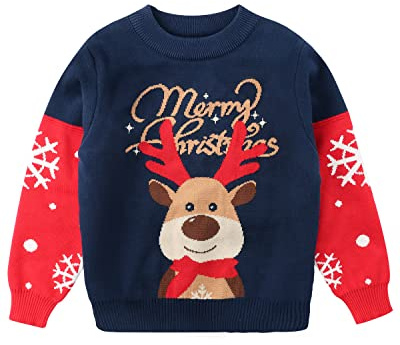 Minizone Bambini Inverno Maglione Ragazzi Ragazze Natale Pullover Felpa Manica Lunga Carino Cartoon Cappotto Outwear 3-4 Anni Red Snowflake