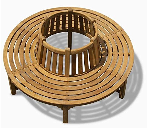 Teako Design Baumbank Fermo wetterfest Teakholz massiv Rückenlehne Außendurchmesser 150 cm, 360°