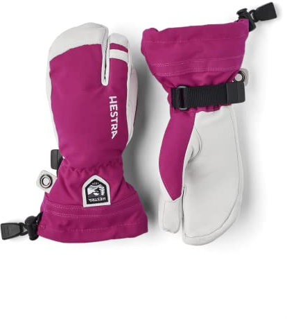 Hestra Kinder Army Leather Heli Ski Jr. 3-Finger Handschuhe, Fuchsia, EU 5