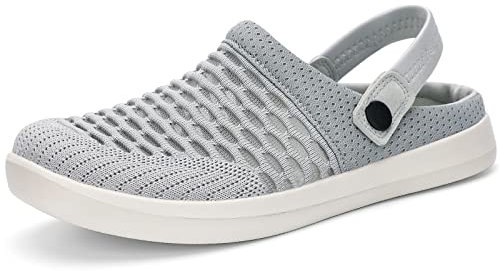HKR Clogs Damen Pantolette Atmungsaktiv Sommer Hausschuhe Bequem Sandalen Grau EU 40