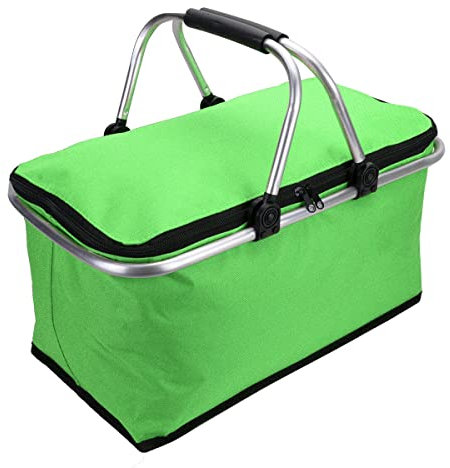 FAMKIT 30L Faltbarer Picknickkorb Camping Korb Isoliert Einkaufskühler Home Aufbewahrungskorb - Grün