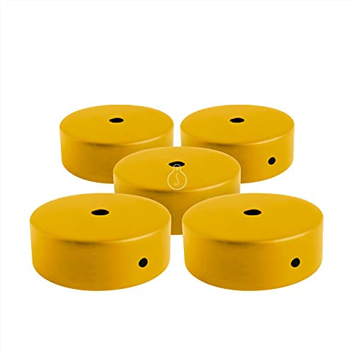 AMARCORDS - 5 Metal Chandelier Rosettes, Color Mustard, lamp Ceiling Canopy Complete with Cable clamp Accessories, Screws and Ceiling Bracket. Diameter 77mm Height 26mm