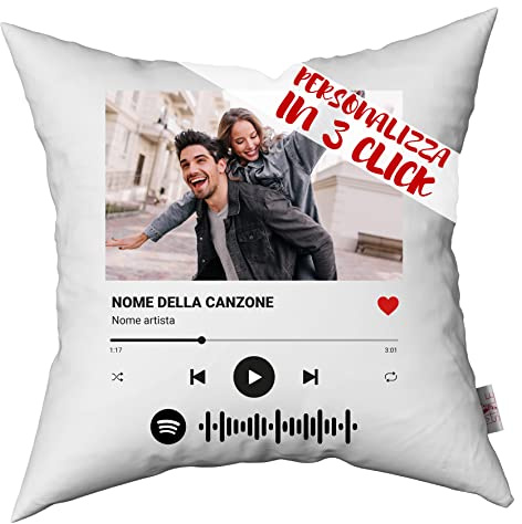 My Custom Style Cuscino Completo 4040 Microfibra, Personalizzato F/R con Foto, Testo, codice spotify