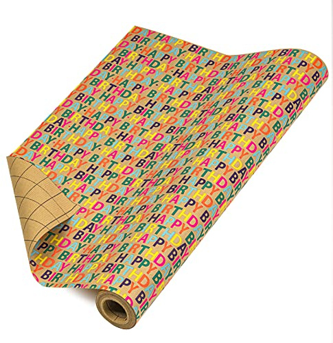 RUSPEPA Kraft Wrapping Paper Roll - Colorful Happy Birthday Pattern Great for Birthday, Party, Baby Shower - 44.5 cm X 10 m